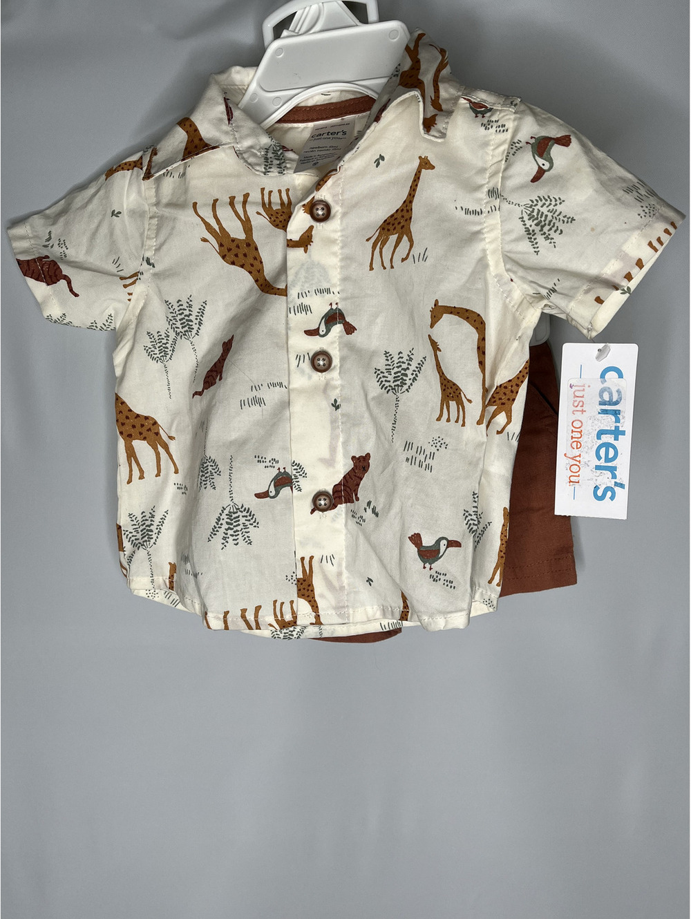 NWT Carter's Baby Boy White/Jungle Theme 2 Piece Set Shirt/Shorts Size 0M